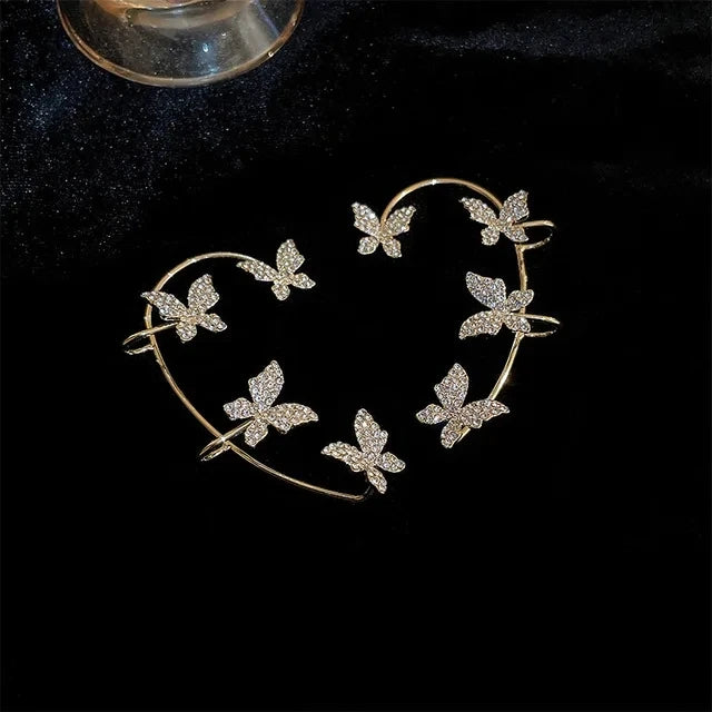 Aomu Left Or Right Gold & Silver Color Metal Butterfly Ear Clips Without Piercing With Zircon