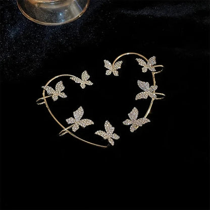 Aomu Left Or Right Gold & Silver Color Metal Butterfly Ear Clips Without Piercing With Zircon