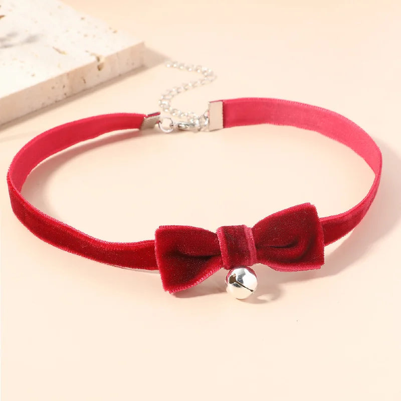 Simple Velvet Chokers Short Black/Red/Pink Clavicle Collar Necklace For Women - Pearl and other shapes