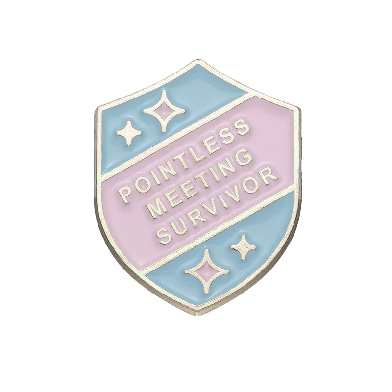 Pointless Meeting Survivor Enamel Pins Custom Cartoon Games Shield Brooches Lapel Badges Jewelry Gift For Kids Friends