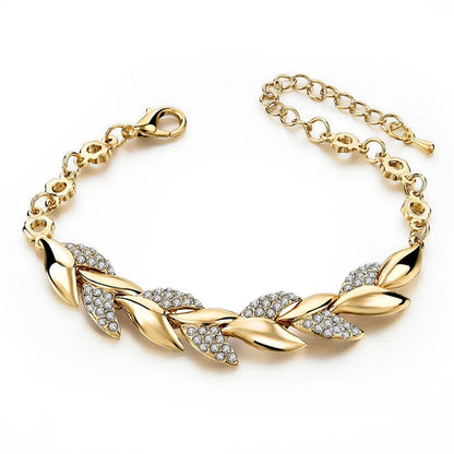 Elegant Leaf Crystal Bracelet For Women Girls - 925 Sterling Silver