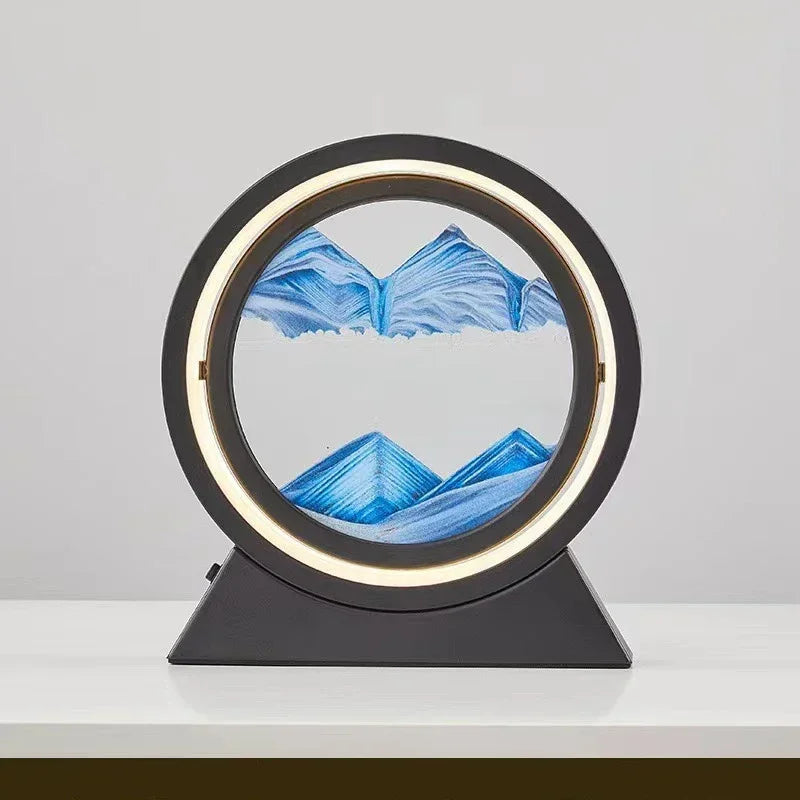 LED quicksand hourglass full circle with stand - Unique Art With Night Light