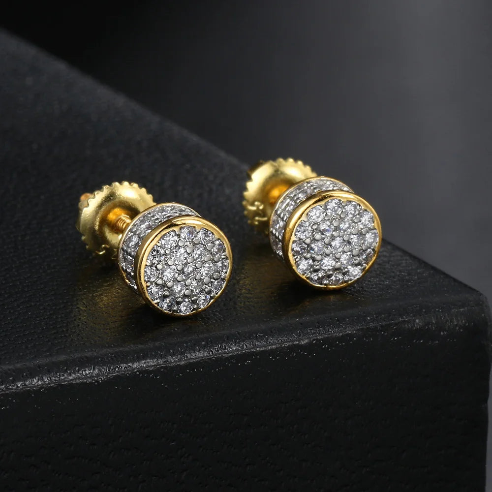 StoneAge Classic Iced Out  6mm Round Zircon Earrings In Gold & Silver Colour