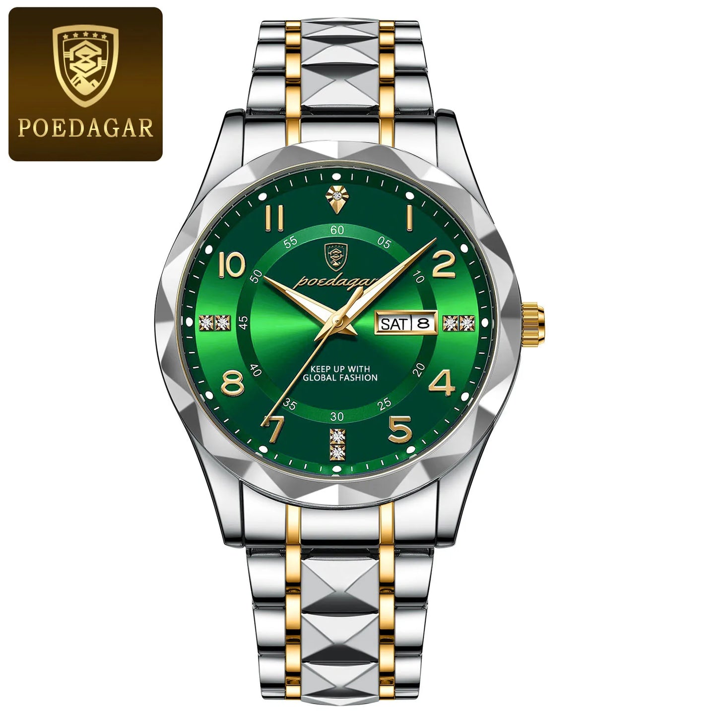 POEDAGAR Luxury Men Stainless Steel Quartz Watch - Waterproof, Date/Week & Luminous