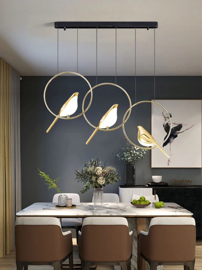 Modern LED Gold Magpie Bird Ceiling Chandelier for Dining Room Ring Light Pendant Lamp Decorative Lighting Lustre Drop Shipping