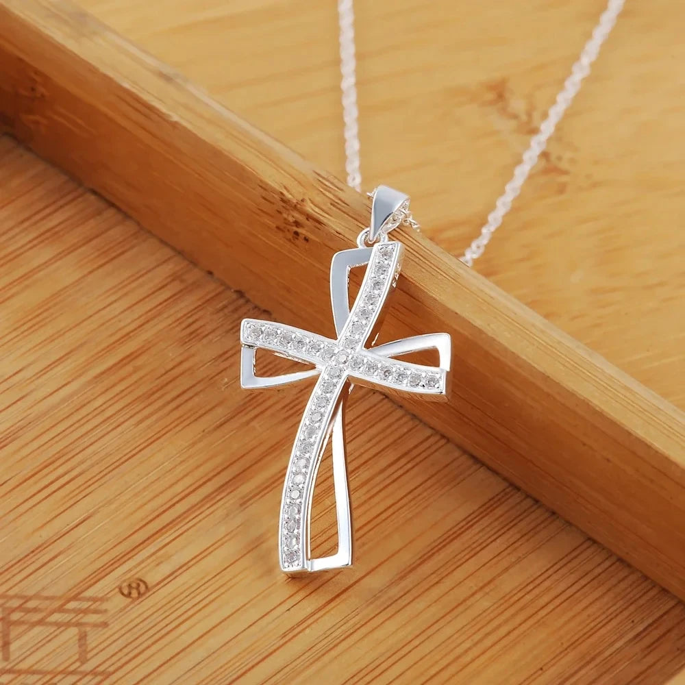 Cyrstal Cross With 45cm 925 sterling silver chain For Women