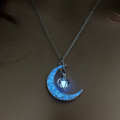 LossTower Night Fluorescence Glowing Hollow Cage & Moon Star Pendant