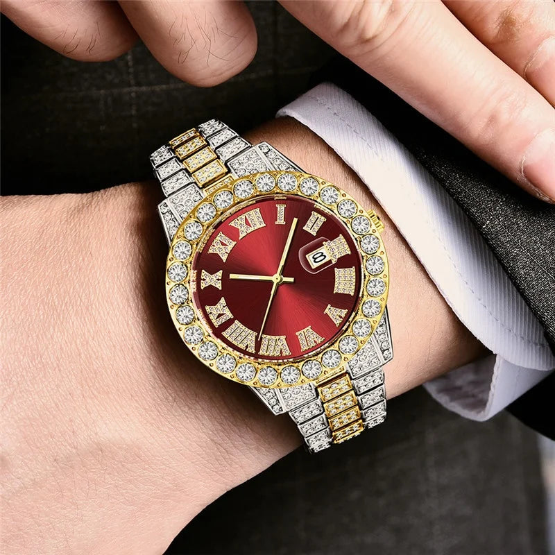 2pcs Luxury style Diamond Wristwatch with Quartz clockwork and Bracelet set