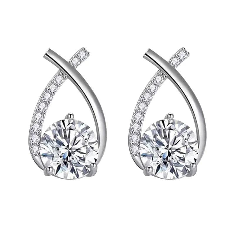 SKEDS Elegant Crossed Stud Earrings With Rhinestone