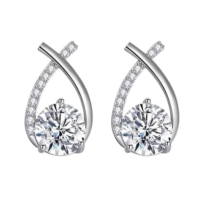 SKEDS Elegant Crossed Stud Earrings With Rhinestone