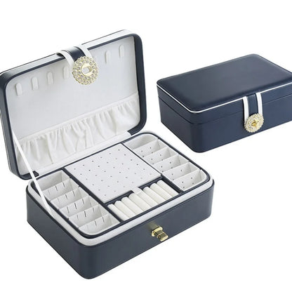 Large PU Leather Double Layer Jewelry Box For 56 earrings, 15 rings, 8 necklaces & 6 watches or bracelets