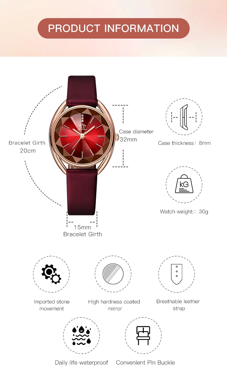 POEDAGAR Quality luxurious Red Strap Watch For Woman - Quartz Clockwork, Waterproof With Box