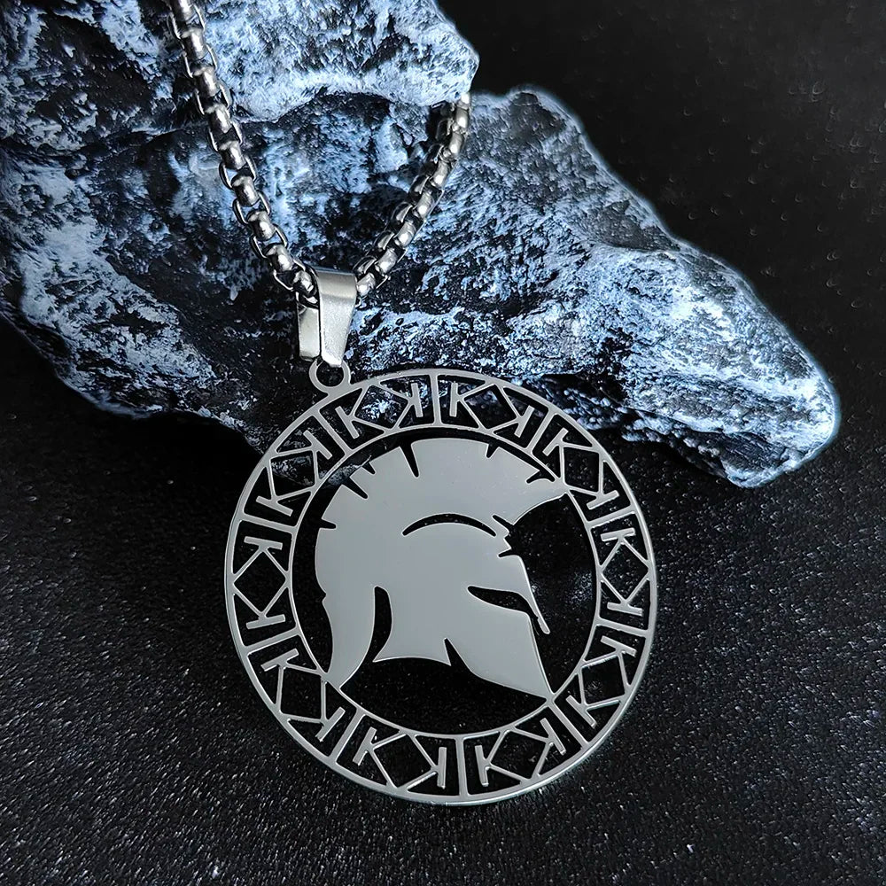 Spartan Warrior Helmet Pendant With Stainless Steel Chain In Gold/Silver/Black Necklace