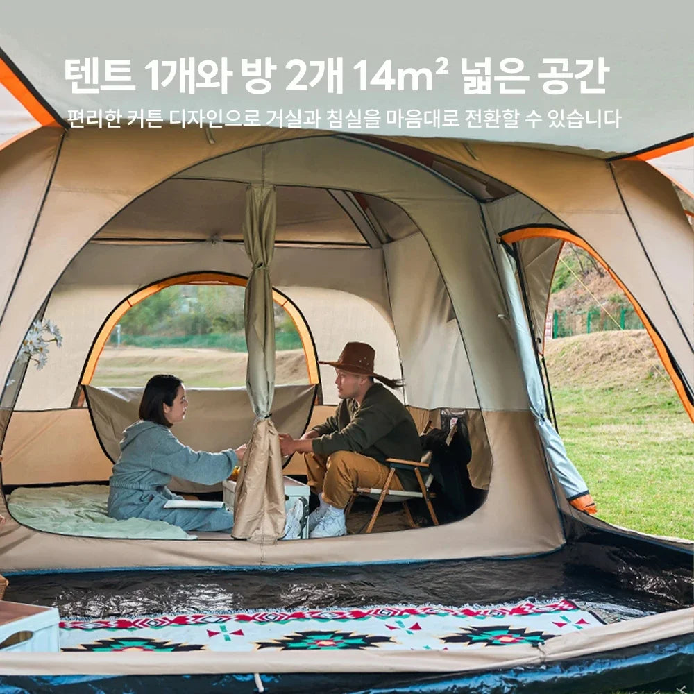 Outdoor Camping Family Tent 3-12 Persons - Double Layers Oversize 2 Rooms Thickened Rainproof.