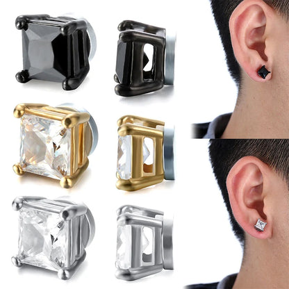 2PCS Magnetic Crystal Ear Clips White, Yellow & Black Zircon Magnet Earrings