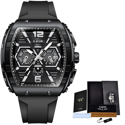 LIGE Quality Luxurious Chronograph Watch - Silicone strap - Quartz Clockwork, Waterproof With Box