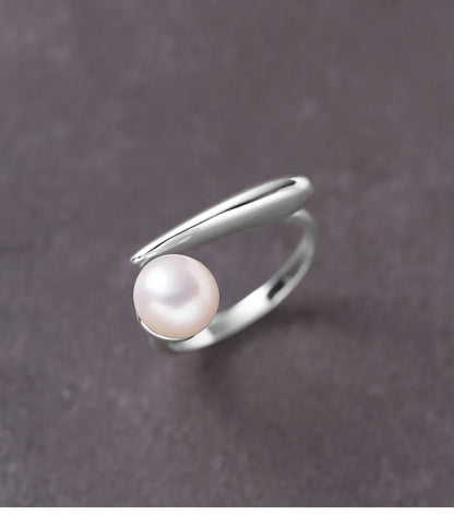 GaaBou Adjustable 925 Sterling Silver Round Pearl Ring