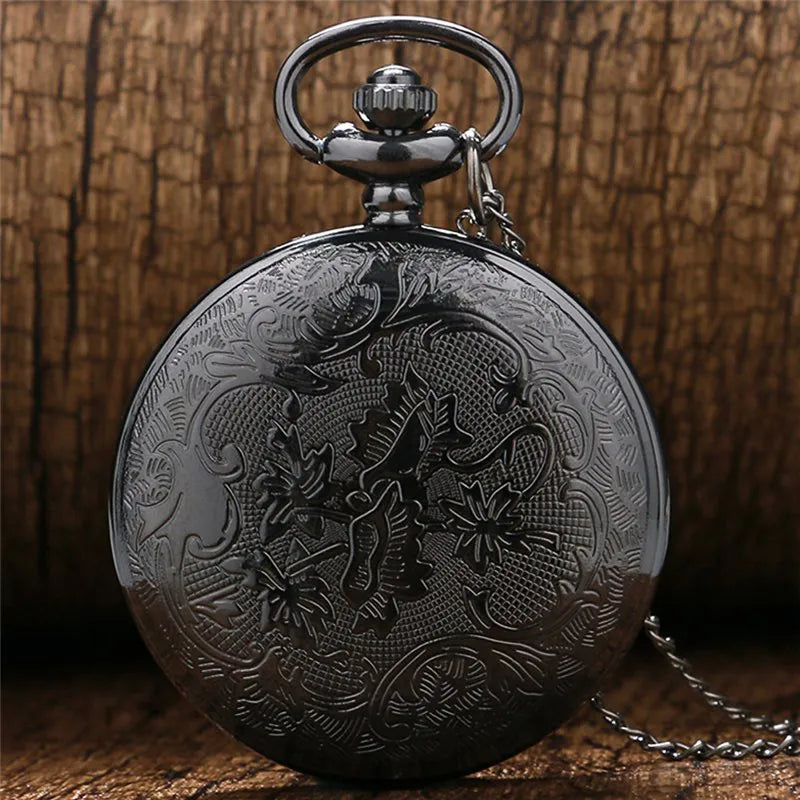 Wecin Vintage Black Roman Number Quartz Steampunk Pocket Watch