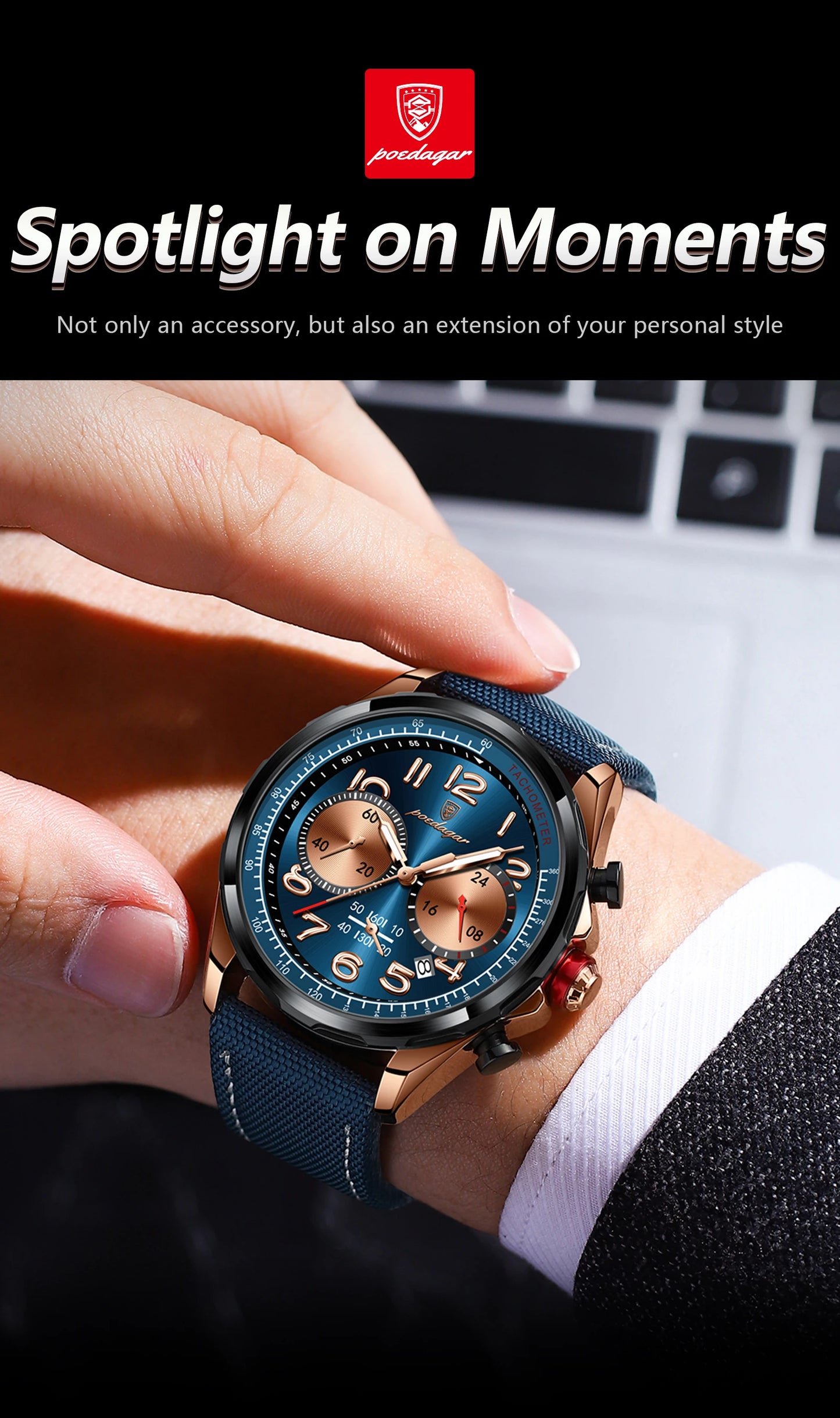 POEDAGAR Luxury Watch Men Quartz Nylon Leather Strap Man Wristwatch Waterproof Luminous Chronograph Date Men's Watches Reloj+box