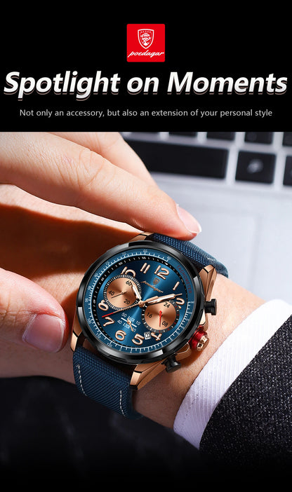 POEDAGAR Luxury Watch Men Quartz Nylon Leather Strap Man Wristwatch Waterproof Luminous Chronograph Date Men's Watches Reloj+box