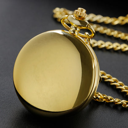 Number Dial - Smooth steel Quartz Pocket Watch Vintage number dial Pocket & Necklace watch pendant (37CM Fob Chain)