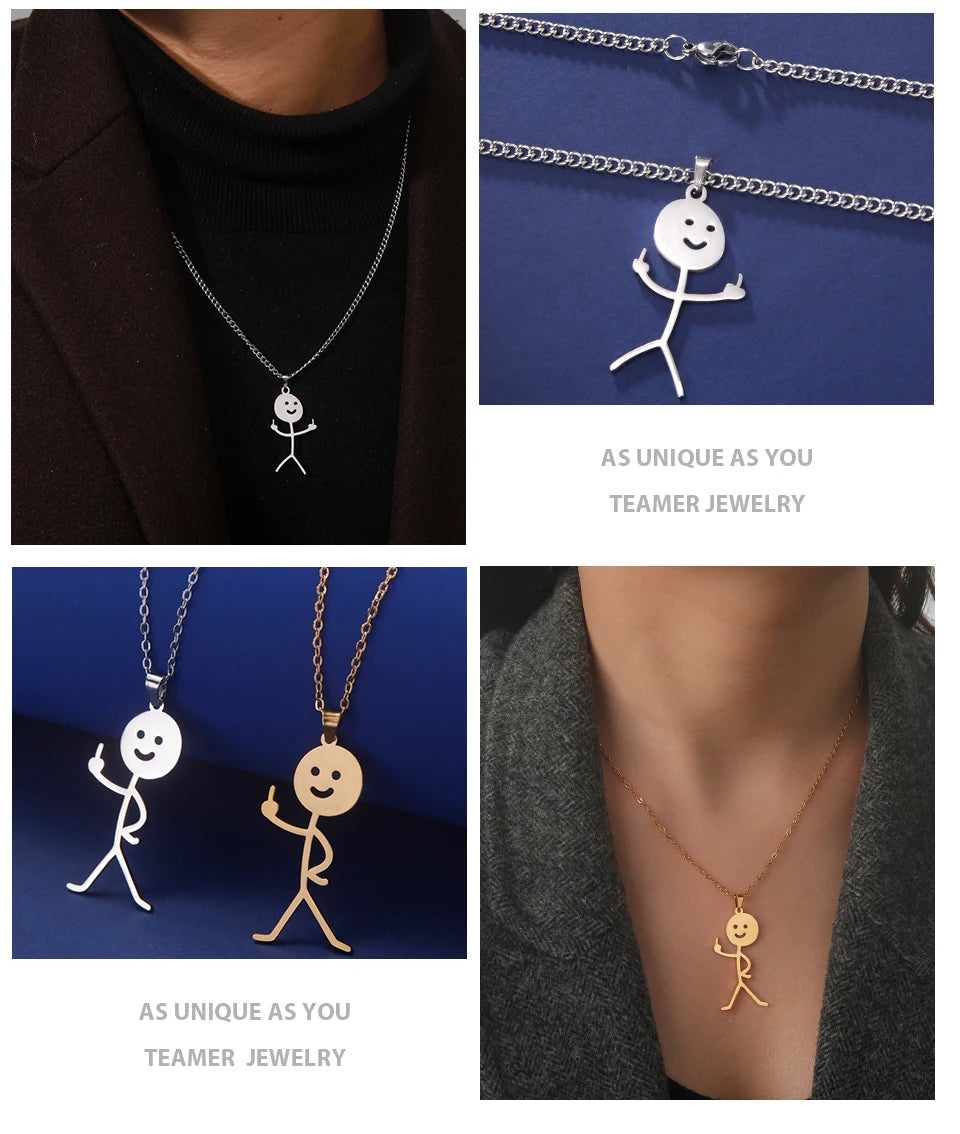 Teamer Multiple Style Middle Finger Stickman Pedant Necklace