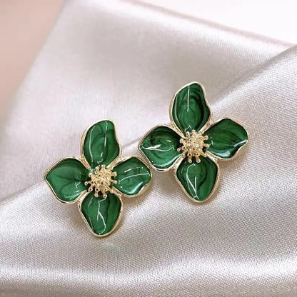 Luxury Delicate Drip Glaze Red, Green & White Flower Earrings