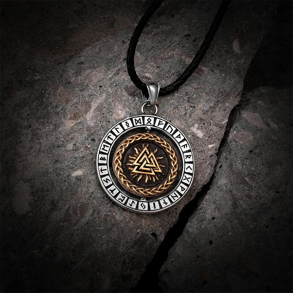 Supretu Norse Viking Rotating  Double-sided  Compass Pendant With  Stainless Steel Necklaces