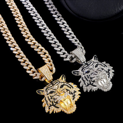 Tiger Pendant Stainless Steel Iced Out Necklace