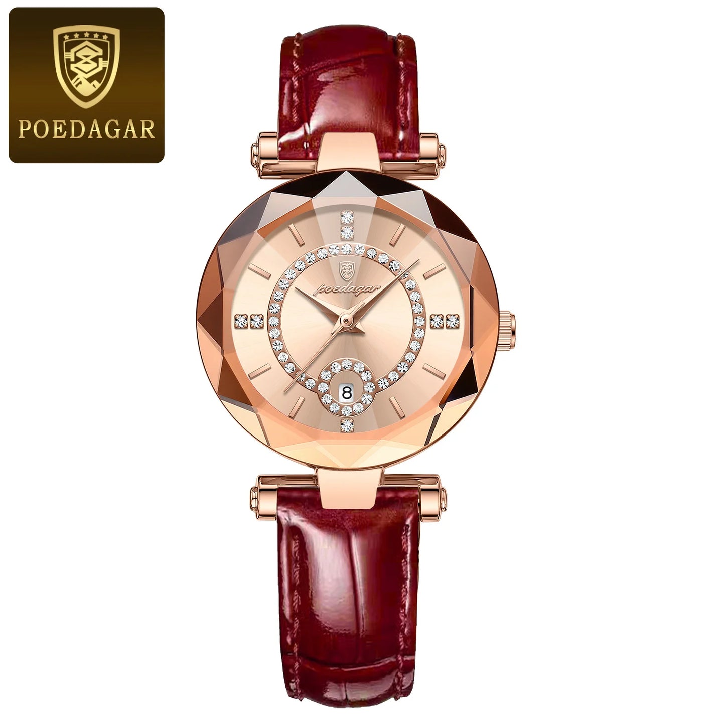 POEDAGAR Quality luxury Leather Band Watch For Woman - Quartz Watch, Waterproof, Date And Box