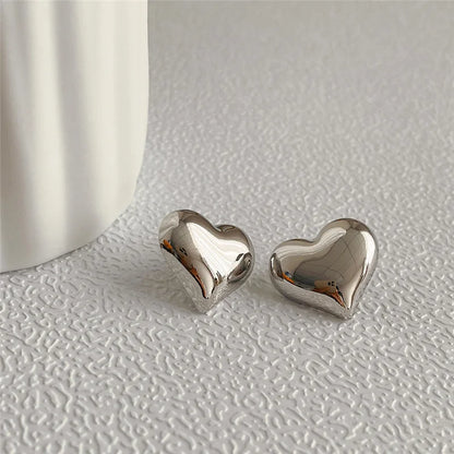 LATS Big & Small Heart Shaped Smooth Surface Stud Earrings In Gold and Silver