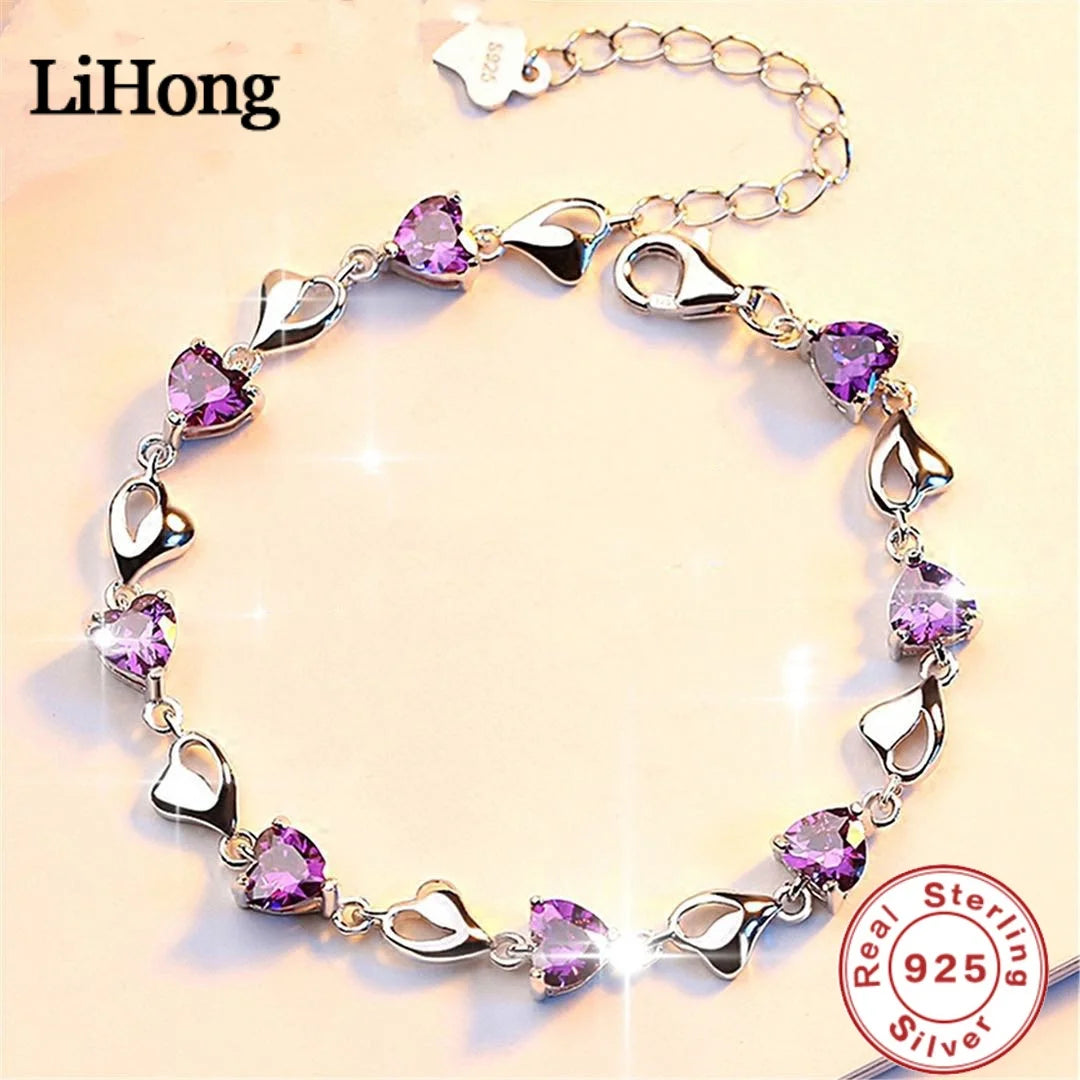 Fancy Silver Bracelet For Women - Zirconia Crystals & S925 Sterling