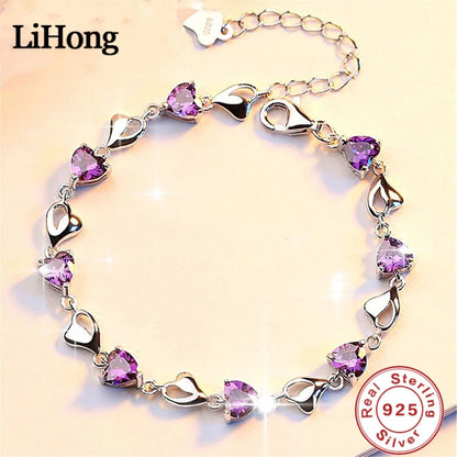 Fancy Silver Bracelet For Women - Zirconia Crystals & S925 Sterling