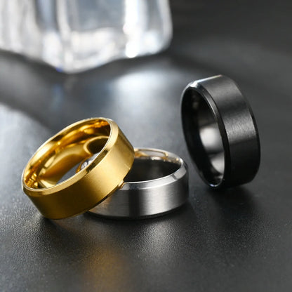 6 Colors Classic 8mm Brushed Stainless Steel Ring