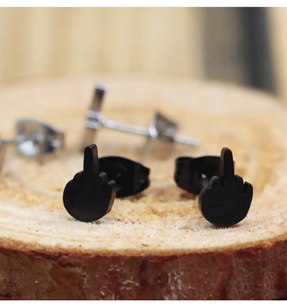 Middle Finger Stainless Steel Earrings In Black, Silver & Gold Colour