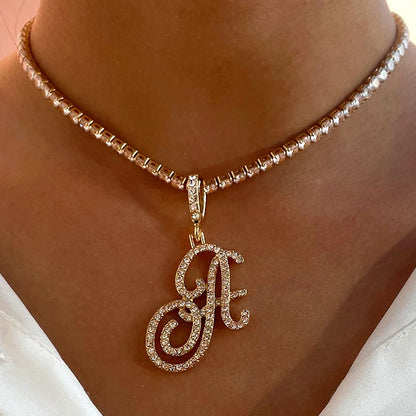 Cursive Intial Name Silver/Gold Chain With Zirconia