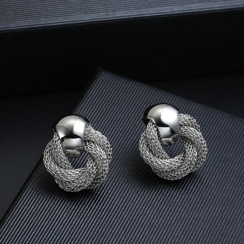 Guangtuo Gold & Silver Metallic Twisted weaving Round Circle Earrings