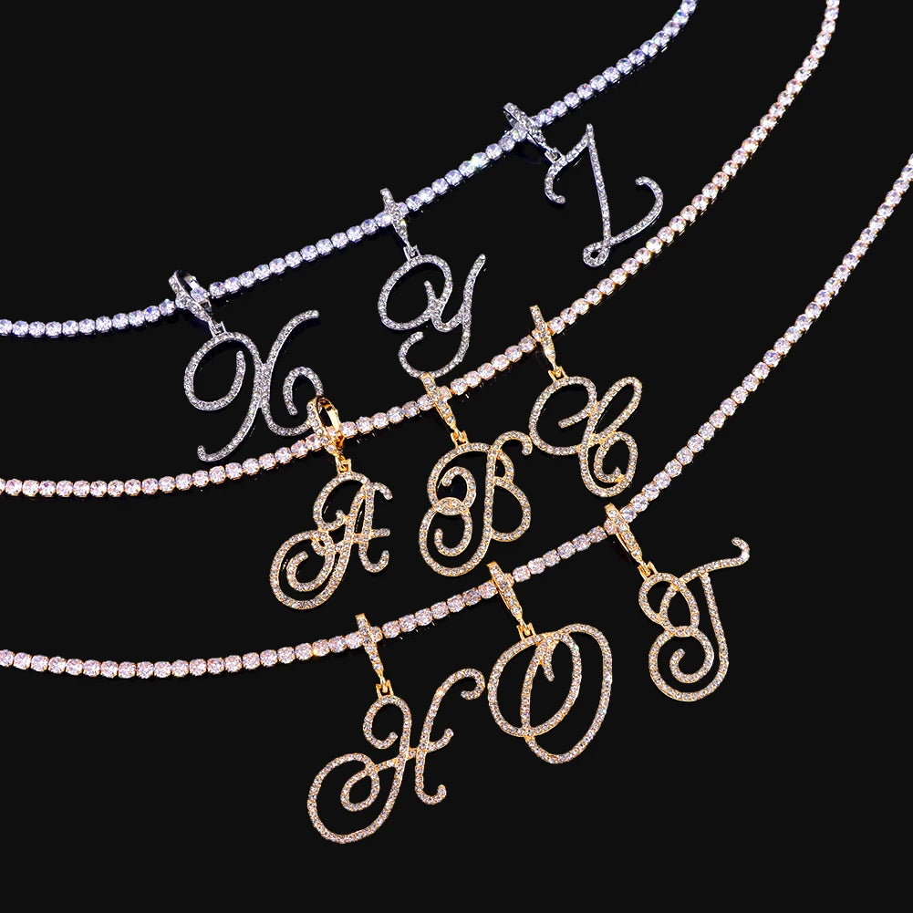 Cursive Intial Name Silver/Gold Chain With Zirconia