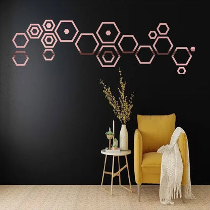 24pcs Hollow 3D Hexagonal Mirror Wall Sticker DIY Honeycomb Decoration Self Adhesive Paper Waterproof