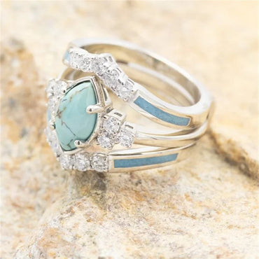 3 Pieces/Set Delicate Plated Multilayer Hollow Turquoise Rings