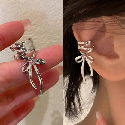 Bowknot Silver Colour Ear Cuff Earrings