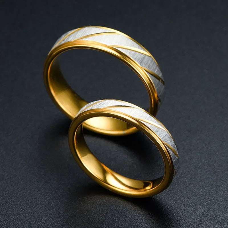 Luxurious Gold Colour Wave Pattern Stainless Steel Ring