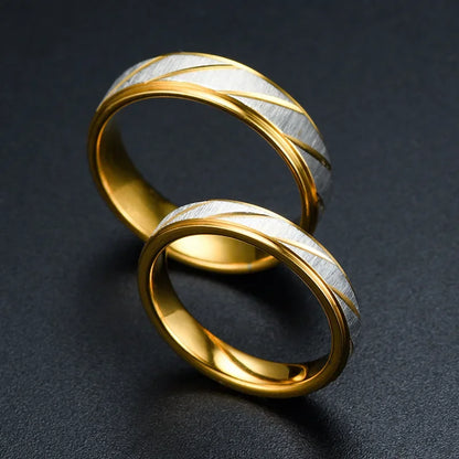 Luxurious Gold Colour Wave Pattern Stainless Steel Ring