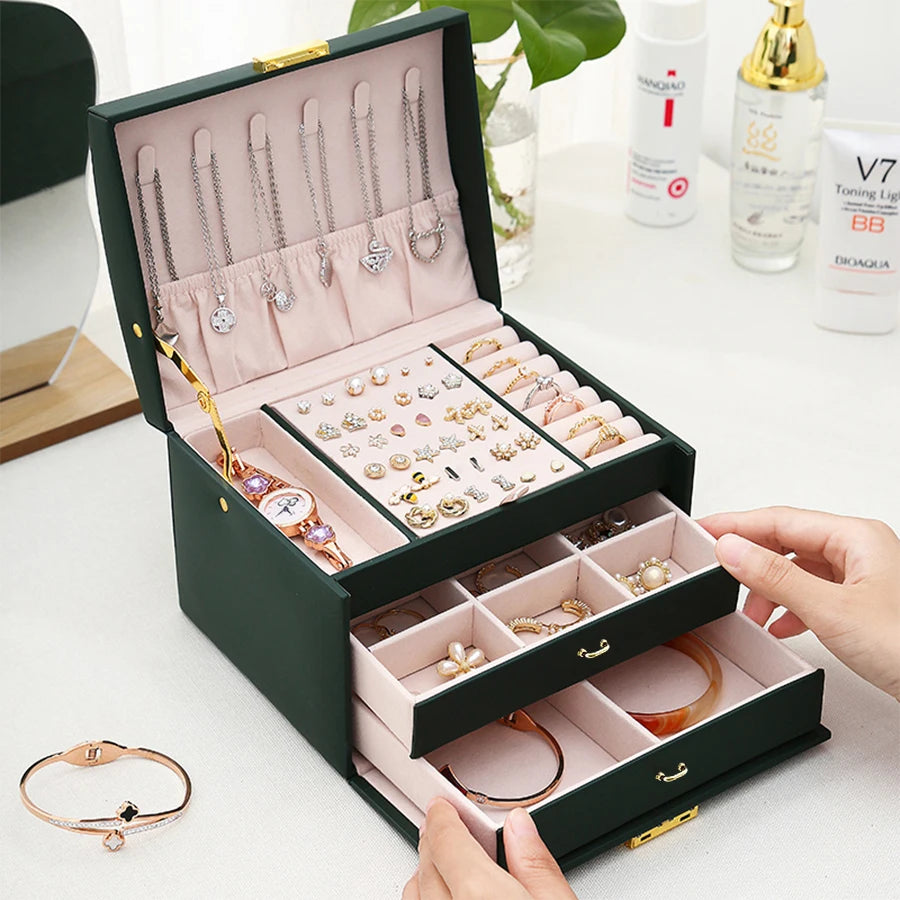 Trendy lock arch three-layer jewelry box, suitable for all kinds of jewelry storage