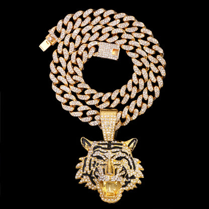 Tiger Pendant Stainless Steel Iced Out Necklace