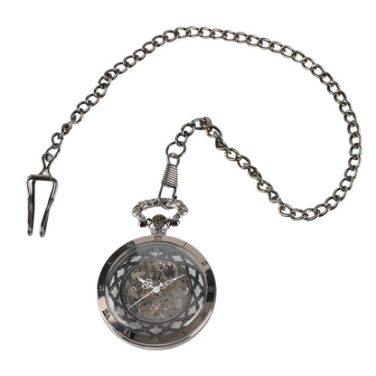 YISUYA Luxurious & Elegant Steampunk Style Glass Transparent Hand Wind Mechanical Pocket Watch with Chain