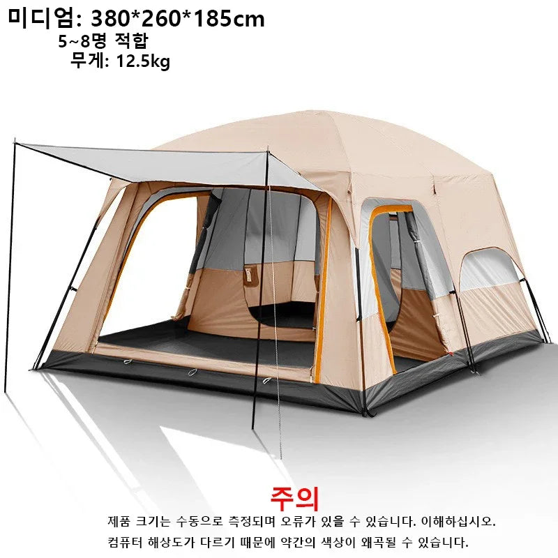 Outdoor Camping Family Tent 3-12 Persons - Double Layers Oversize 2 Rooms Thickened Rainproof.