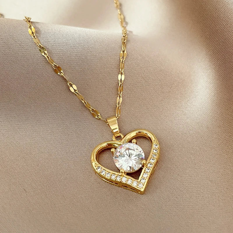 Heart Pendant Golden color Stainless Steel Necklace For Women