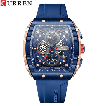 CURREN Luxury Chronograph Quartz Wristwatch - Square, Waterproof, Date And Box