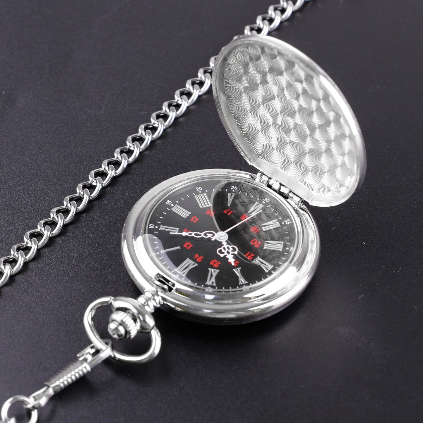 Number Dial - Smooth steel Quartz Pocket Watch Vintage number dial Pocket & Necklace watch pendant (37CM Fob Chain)